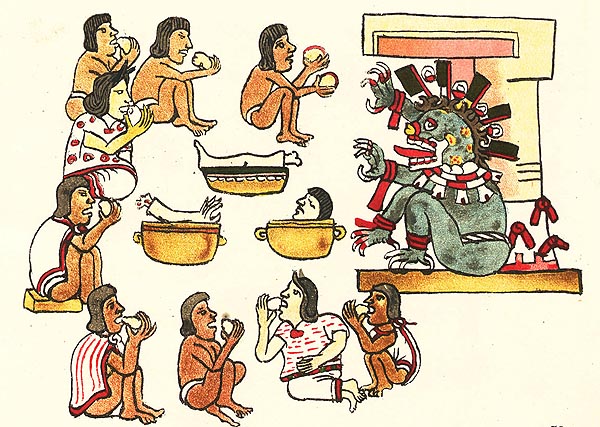 Сцена на ритуалния канибализъм на ацтеките Кодекса Mallabekano