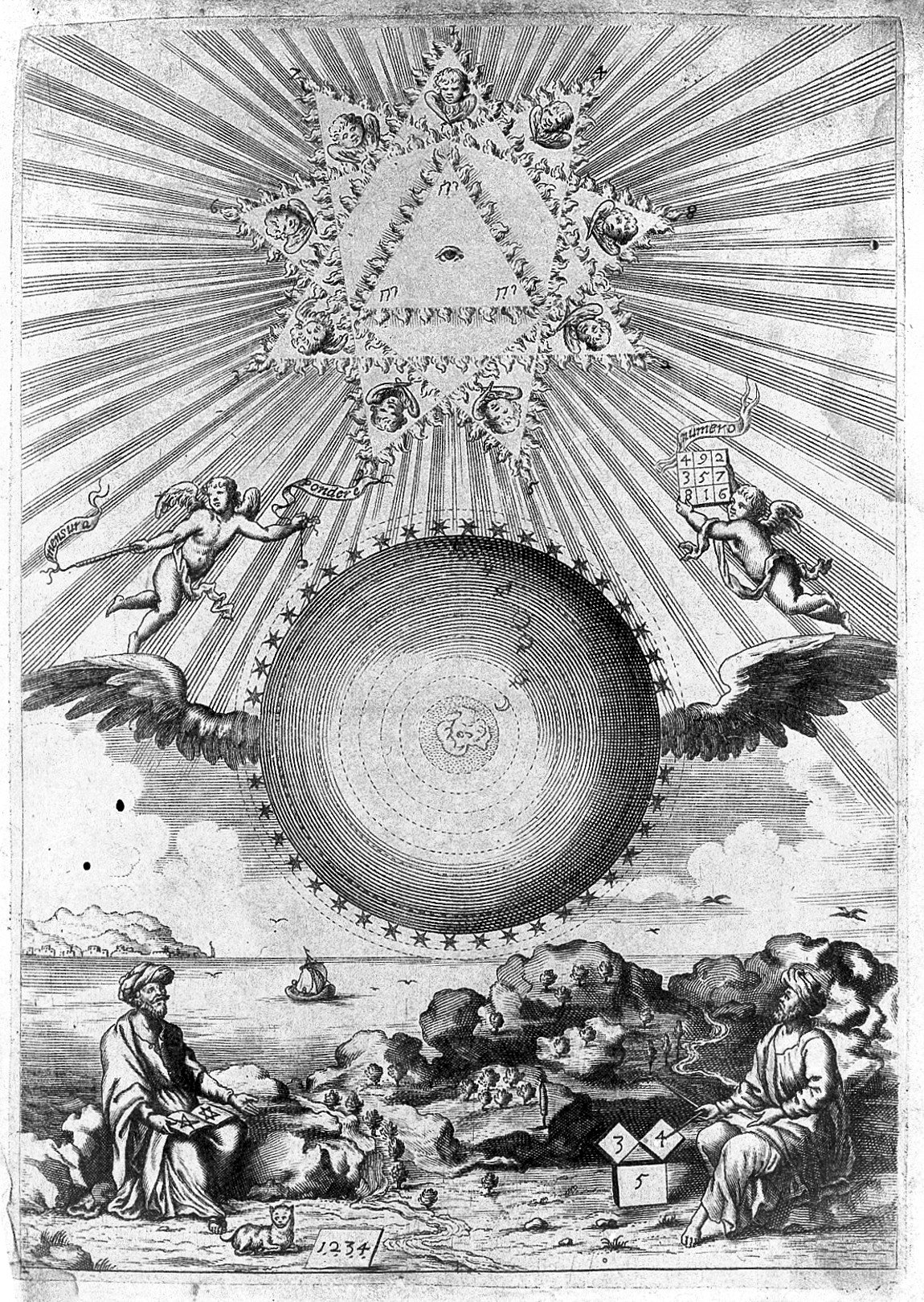 24. Челната страница на „Аритмология“ на А. Кирхер, 1665 г.
https://en.wikipedia.org/wiki/Arithmologia